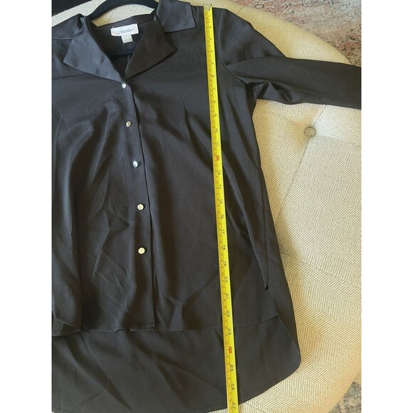 NEW Calvin Klein Petite Small Black Silver Button Down Long Sleeve Blouse Office - Picture 14 of 14